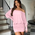 thumbnail image 5 of LWavelet Women's Off-the-Shoulder Batwing Sleeve Bodycon Mini Dress for Party & Club Wear Pink M, 5 of 5