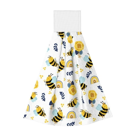 

Horeoi Bees And Rainbows Print Coral Fleece Microfiber Hanging Hand Towel Absorbent Hand Towel Quick Dry Thicken Cleaning Cloths Wipes Rags for Kitchen & Bathroom