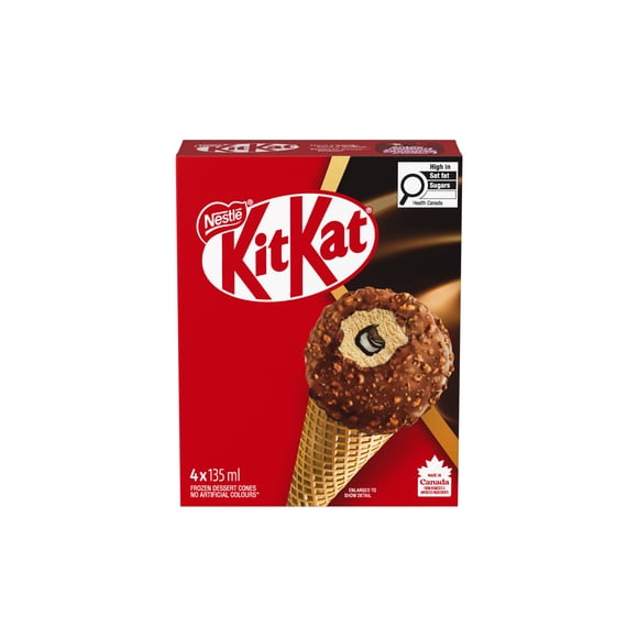 KITKAT Cones, Wafer-flavour Frozen Dessert, Fudge Centre, Chocolatey Crunch Coating, Wafer Cone, 4 x 135 ml