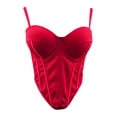 thumbnail image 2 of Women's Bustiers & Corsets Spaghetti Strap Underwire Push Up Full Coverage Bodysuit Solid Color Slimming Bustier Tops (L, Red), 2 of 8