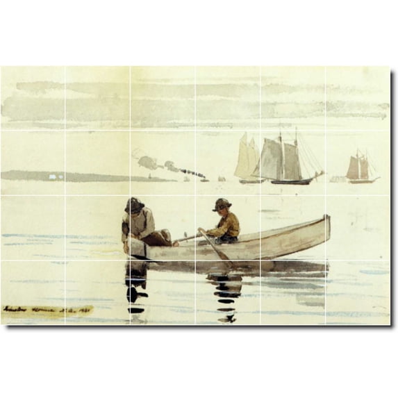 Ceramic Tile Mural-Winslow Homer Waterfront Painting 451. 72" w x 48" h using (24) 12 x 12 ceramic tiles