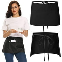 Hvxrjkn 2Pcs Waiter Aprons with 3 Pockets Waitress Waist Aprons Commercial Waiter Half Apron with Long Straps Reinforced Steams Working Apron for Women Men Restaurant Server