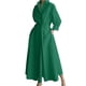 thumbnail image 1 of Vestido camisero de manga larga con cuello en V para mujer: vestido con bolsillos a rayas, poliéster y spandex, largo hasta la rodilla, para la oficina, informal y fiestas, 1 of 7