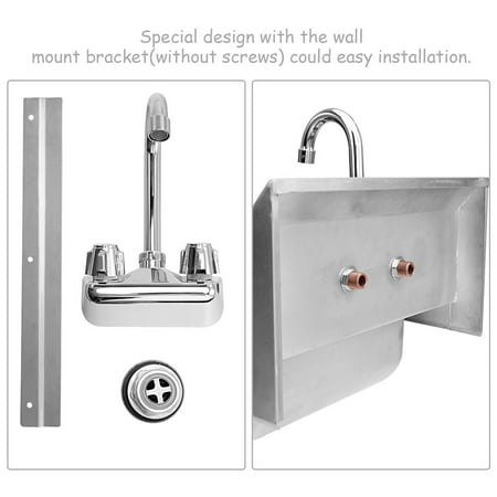 Costway Commercial Stainless Steel Wall Mount Hand Washing Wash Sink Basin With Faucet