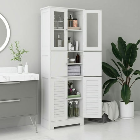 Resenkos Bathroom Cabinet, Free Standing Wooden Storage Cabinet for Bathroom, Living Room, Entryway