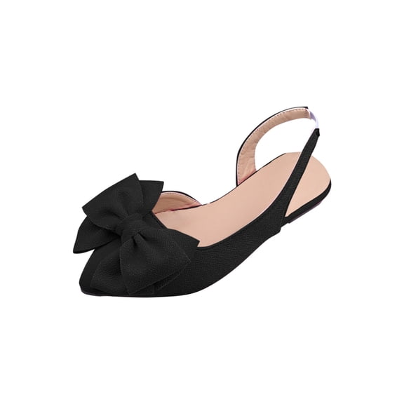 Black Ladies Casual Sandals, Pointed Toe With A Bow For Comfortable Use In Outdoor Indoor