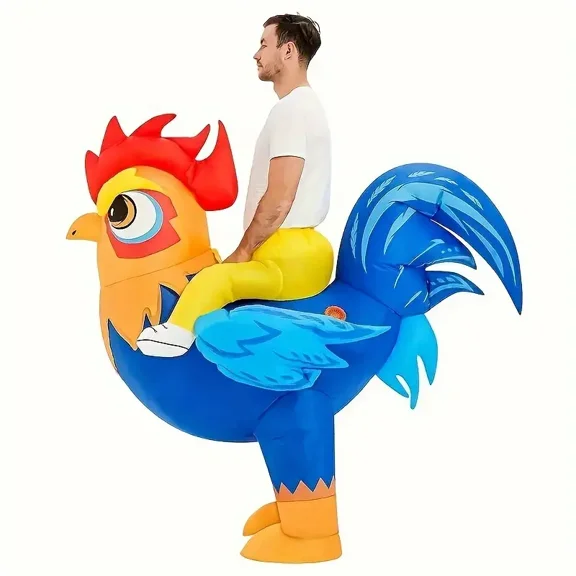 Adult Inflatable Chicken Costume Air Blowing Rooster Suit Riding On Chicken Costume Halloween Funny Dress Up Cosplay Easter,Height 59"–74.8",Rooster