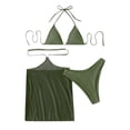 thumbnail image 3 of Traje de baño de tres piezas con shorts de talle alto y tirantes cruzados para mujer., 3 of 3