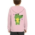 thumbnail image 4 of Xoenoiee Boys Hoodies Pullover Hooded Sweatshirt for Kids Cosy Playwear with Kangaroo Pocket Fall Winter Long Sleeve Tops for Workout, Cartoon Crocodile Flower Pink Pattern, S, 4 of 7