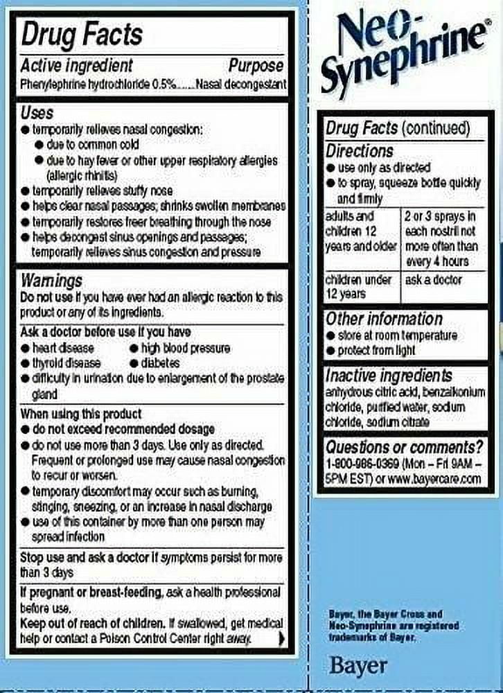 5 Pack Neo-Synephrine Nasal Spray Regular Strength Formula 0.5 fl oz (15 mL) Ea