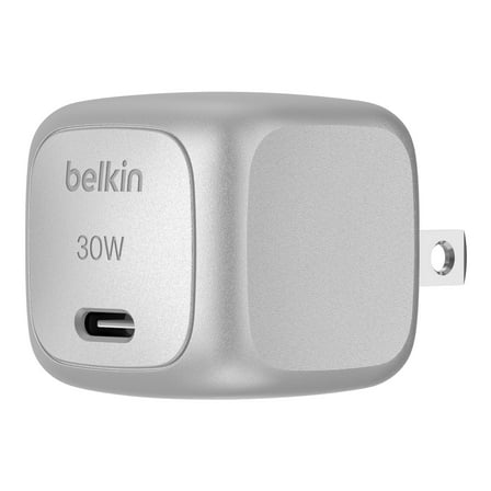 Belkin BoostCharge 30W Cubic Wall Charger, USB-C Power Delivery Fast Charging for Apple iPhone 16,15, 14 Series Models, Samsung Galaxy S24, iPad, AirPods , and More - Silver