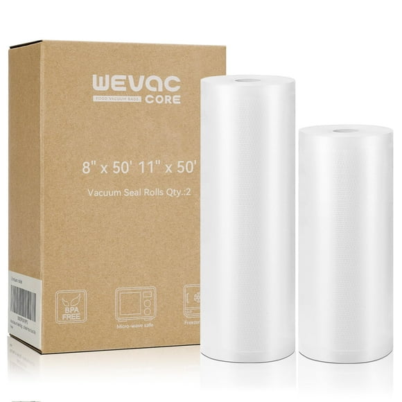 Bolsas selladoras al vacío Wevac, rollos de 8x50, 11x50, paquete de 2 para ahorrar alimentos, sellar una comida Weston. Grado comercial, sin BPA, resistente, ideal para almacenamiento en aspiradora, p