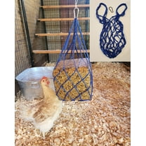 BLUE Chicken Coop Flock Block Bird Seed Hanging Bag Veggie Treat Holder - Poultry Feeder Toy Accessories Cabbage Bowl Sack