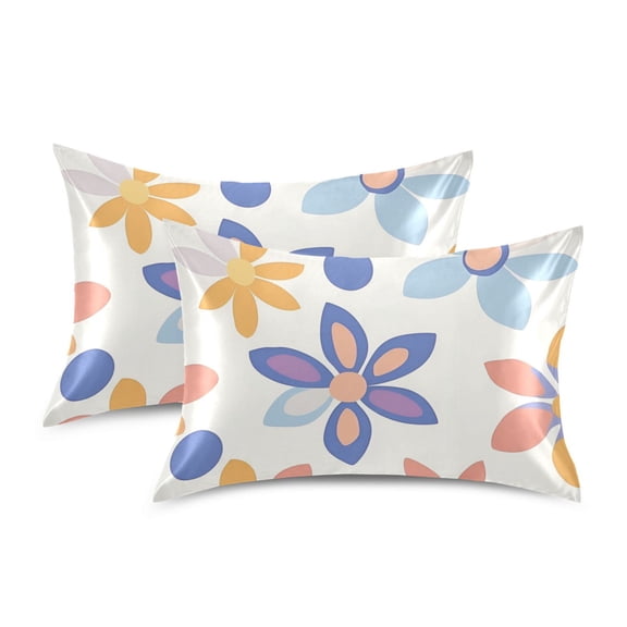 Yayeee Pillowcase Standard Size Set of 2 Satin Wrinkle Resistant Pillow Case, Blue Retro Flower