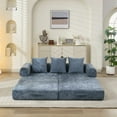 thumbnail image 3 of Folding Mattress Sofa Bed, 79'' Foldable Sleeper Lounge Modular Couch, Sleeper Sofa Couch with Armrest and Pillows, Chenille Floor Sofa Lounge Couch for Living Room Bedroom,Blue, 3 of 14