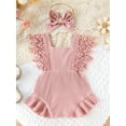 thumbnail image 4 of Musuos Baby Girls Summer Romper 0-18Months Infant Lace Sleeve Round Neck Ruffle Romper with Headband, 4 of 9