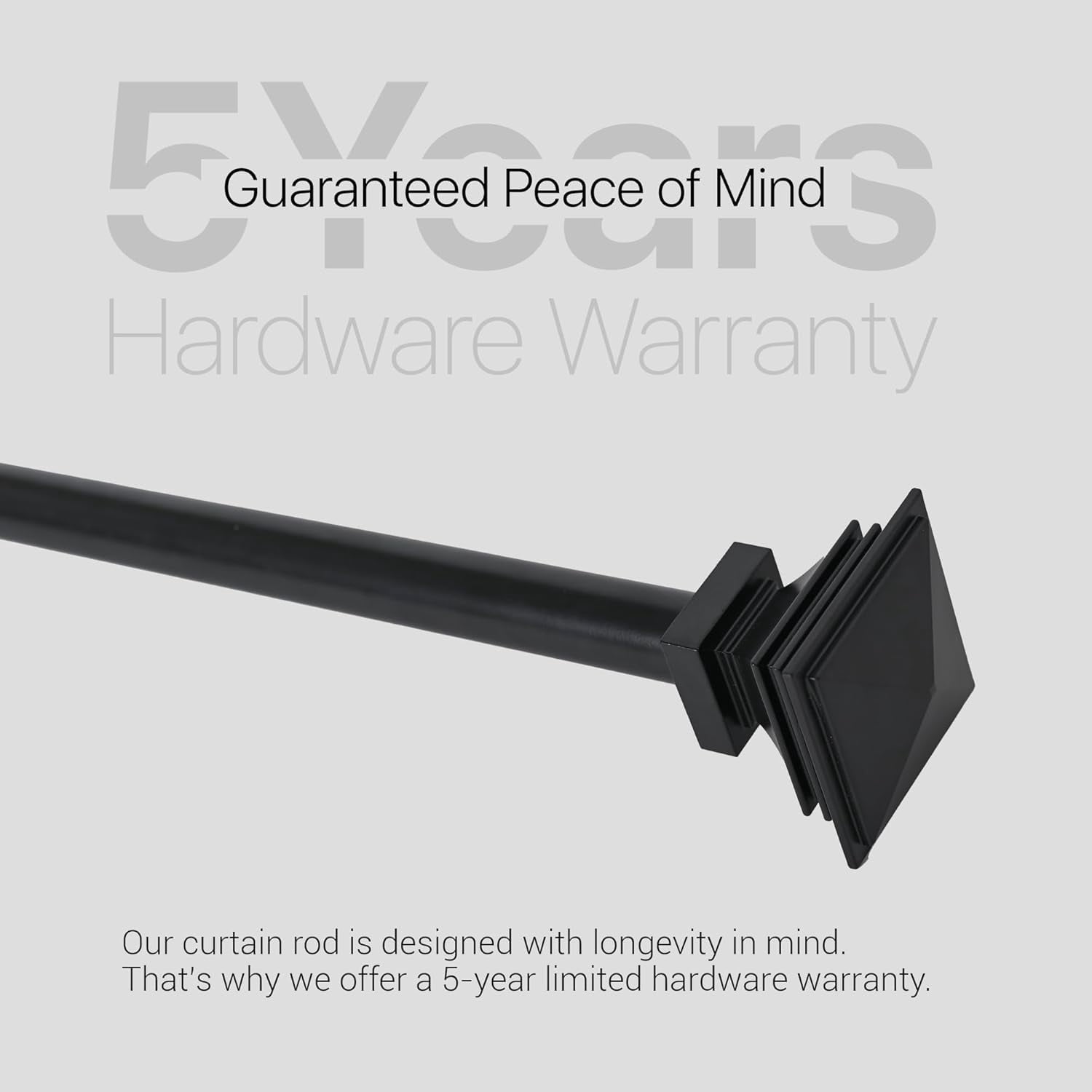 Deco Window Adjustable Curtain Rod for Windows 18 to 44 Inch (Pack of 1) Extendable Curtain Rod with Staked Square Finial (Black)