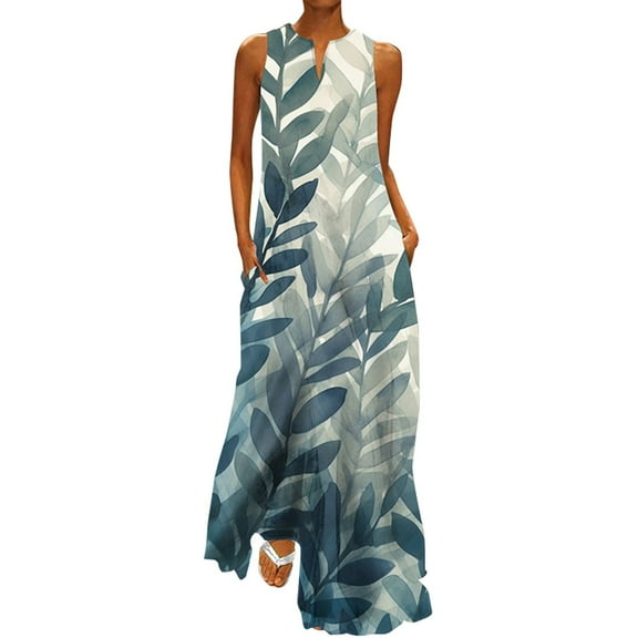 Baqcunre Maxi Dresses for Women 2024 Women's Spring And Autumn Printed V Neck Skirt with Large Swing Skirt Dresses for Women 2024 Summer Dresses for Women 2024 Womens Dresses Green L(Hot)