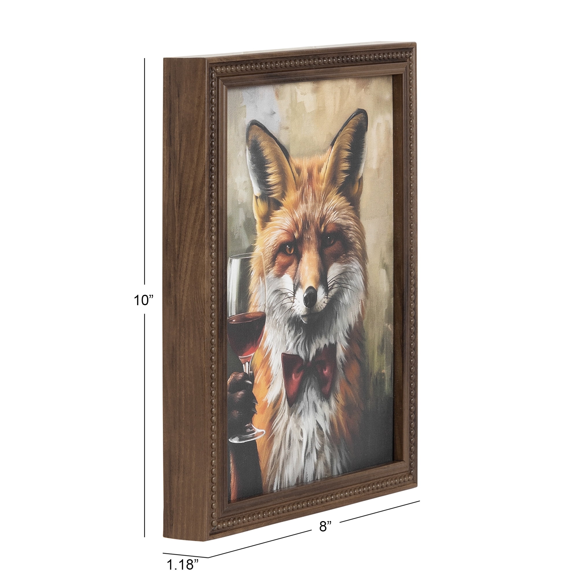 DesignOvation Traditional Fox Wine Tasting 8"x10"Framed Canvas Art Print by The Creative Bunch Studio, 8X10 ANIMAL ART FOX WINE
