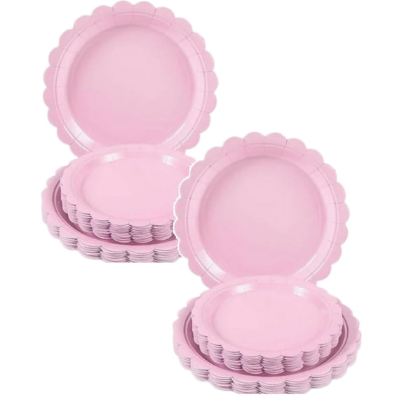 50 Pcs Pink Paper Plates 7 Inch, Scalloped Paper Plates Disposable Cake Dessert Dinner Plate for Birthday Baby Shower Wedding Party Decorative Supplies