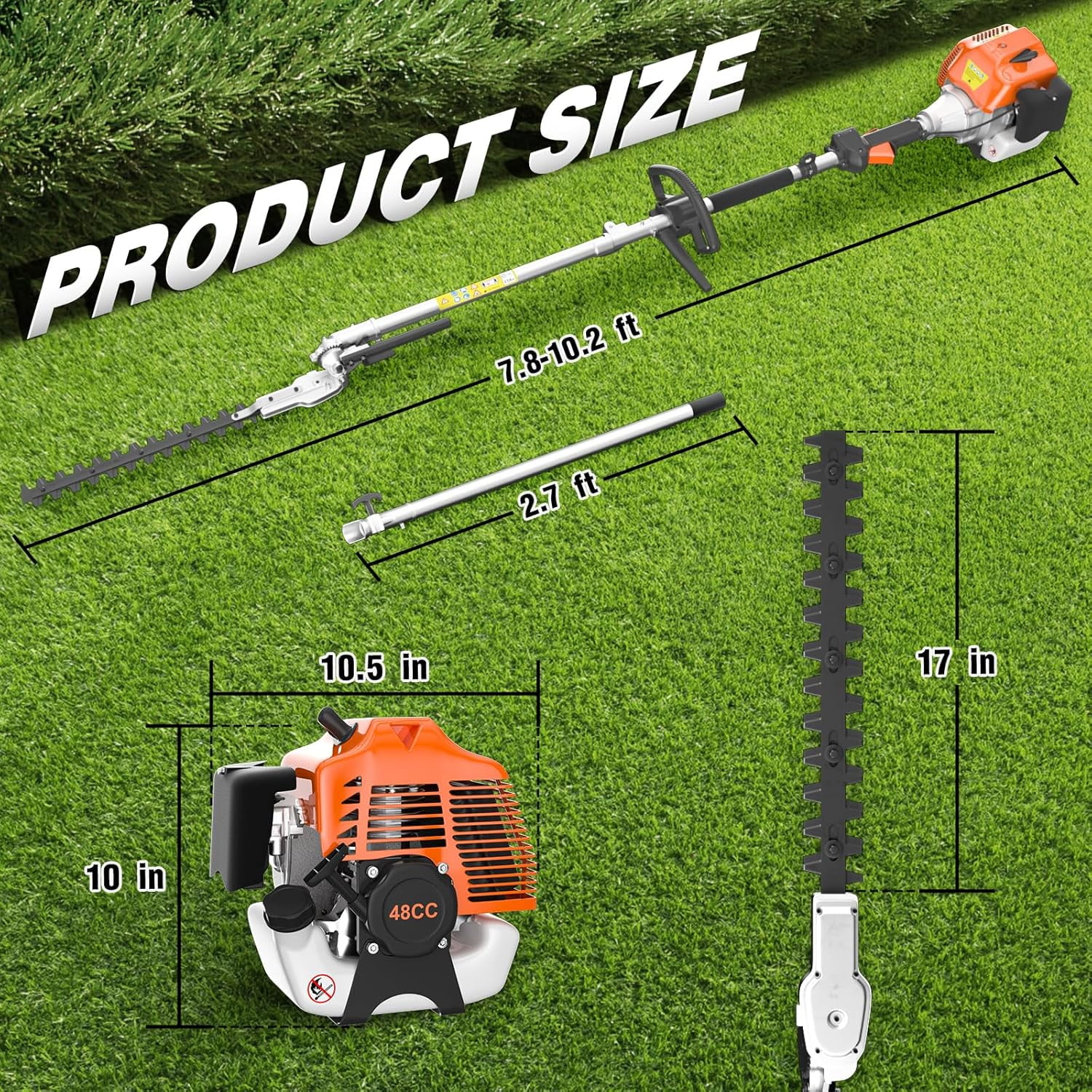 EAYSG 48CC Gas Powered Hedge Trimmer,Multi-Functional Yard Care Tools, Head Trimmer for Tree Trimming Branch String Trimmer Lawn