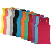 Pajama R Us 12 Pieces Pack Women's Ribbed 100% Cotton Tank Tops-Assorted Color (Racer Back, Medium)