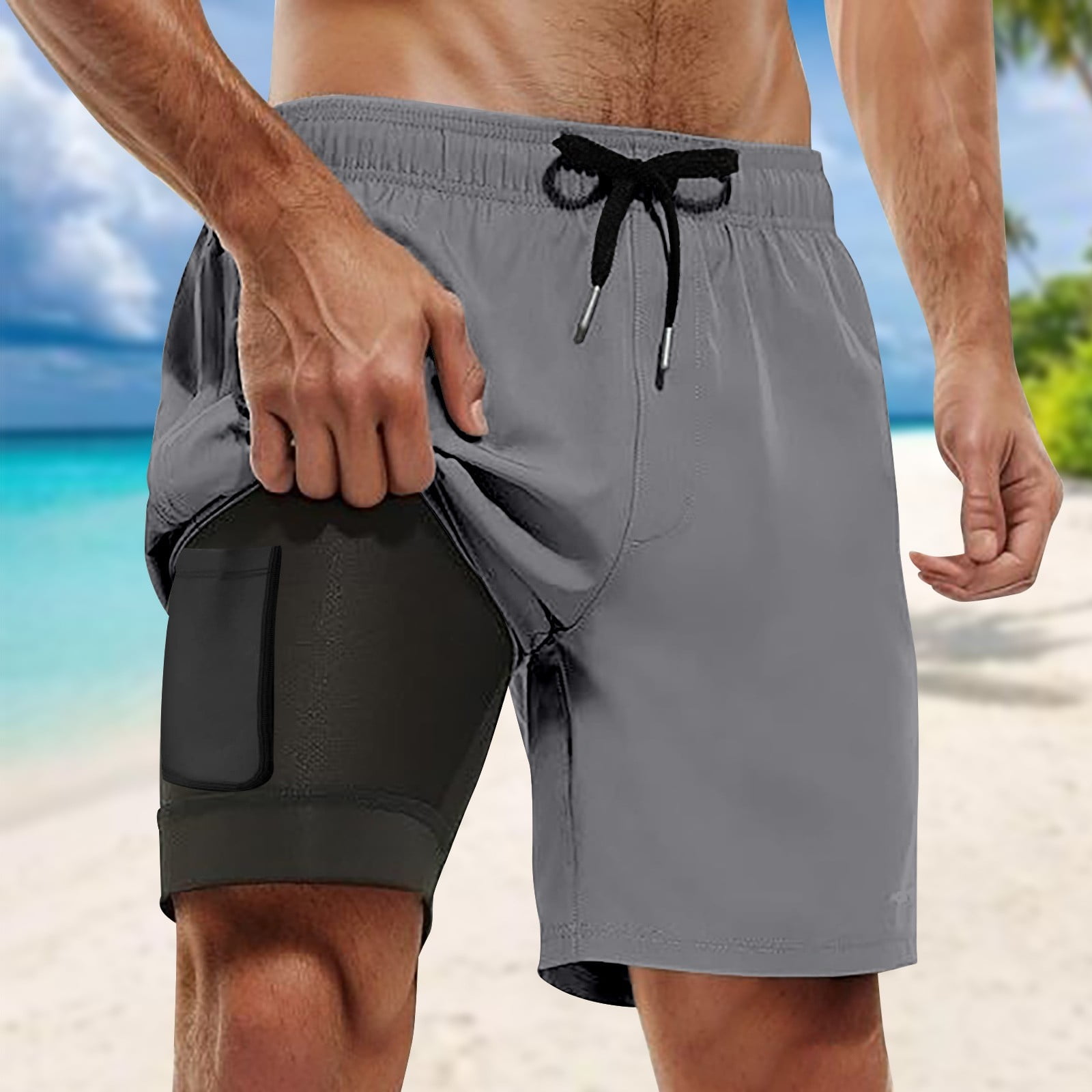 SHIXIAOO Men Swim Trunks with Compresssion Liner Inseam Board