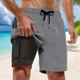 thumbnail image 2 of Bañador para hombre con forro de compresión - 95 % poliéster, 5 % elastano, cintura con cordón, estampado de árboles de colores - Pantalones cortos para playa, natación y pesca, 2 of 4