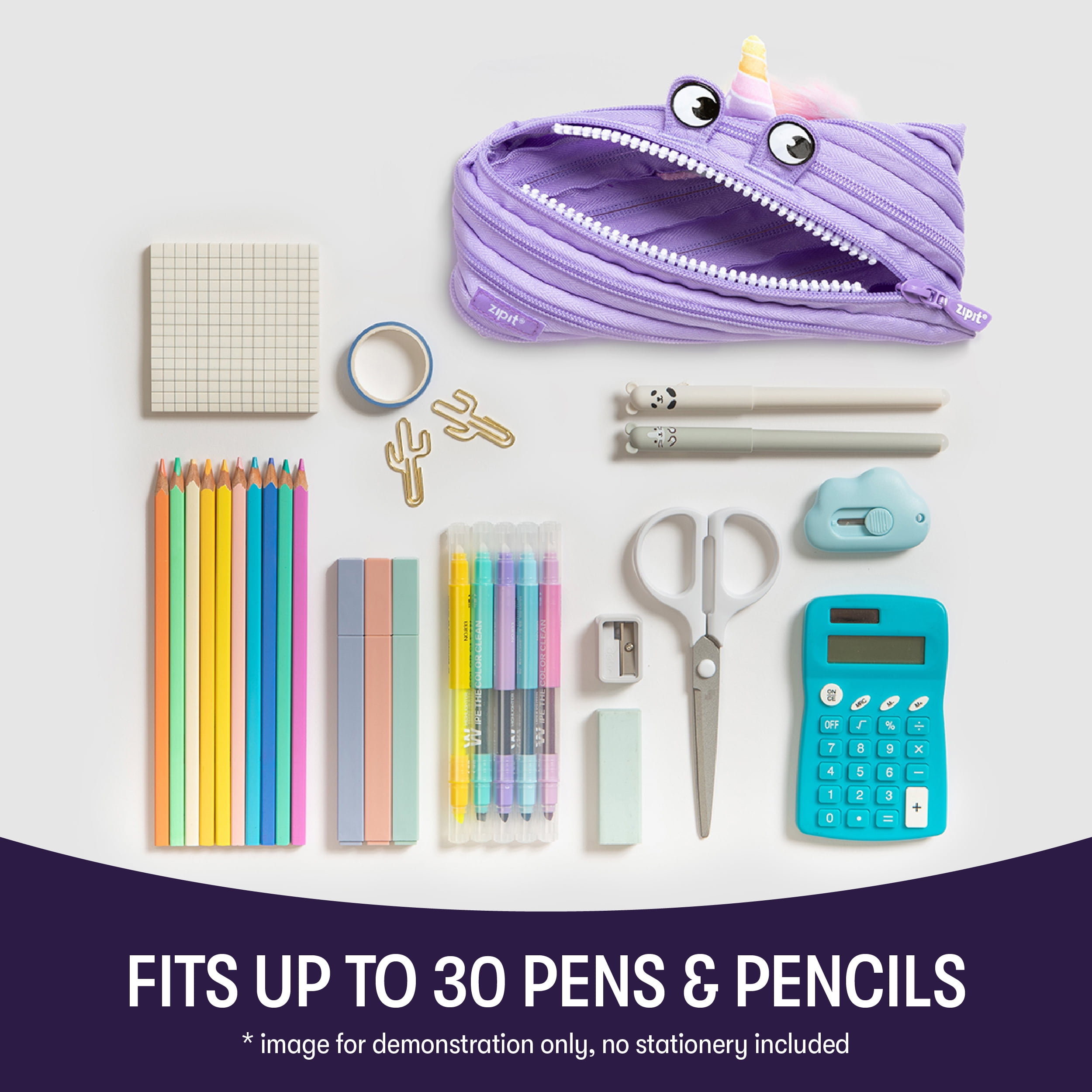 ZIPIT Purple Unicorn Pencil Case, Cute Pencil Pouch