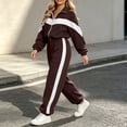 thumbnail image 5 of Smupbvky Tracksuits for Women Set 2 Piece Collared Color Block Zip Jacket Long Sleeve Jogger Pants Casual Fall Outfits (L, Coffee), 5 of 7