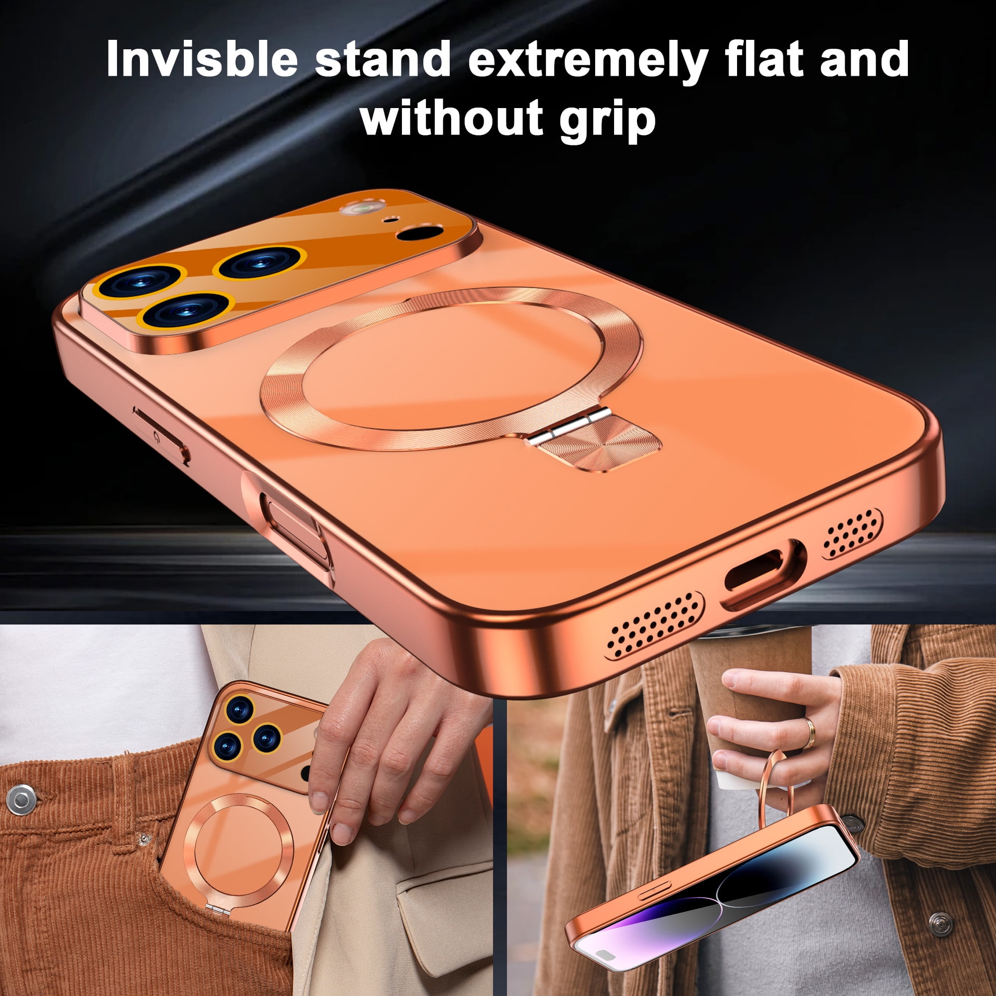 JETeacka Magnetic for iPhone 17 Pro Case with Stand MagSafe Compatible Camera Protection Military Drop Protection Not Yellowing Slim Cover, Orange