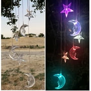 Solar Wind Chimes Outdoor Color Changing Waterproof Wind Mobile Bell Spiral Spinner Crystal Ball Indoor Outdoor Decor Yard Garden Patio Home Party Festival Decorative Light, Moon Star