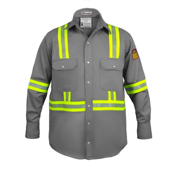 Flame Resistant High Visibility Hi Vis FR Shirt - 100% C - 7 oz (Large, Light Grey)