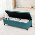 thumbnail image 2 of Ottoman with Storage, 51 Inch End of Bed Storage Ottoman Bench, Linen Fabric Upholstered Ottomans with Hinged Lid, Rectangle Long Foot Rest Bench for Entryway Living Room Bedroom Teal, 2 of 15