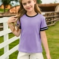 thumbnail image 4 of Abcomgle Girls Tshirts 7-8 Years Old Summer Short Sleeve Toddler Girls T-Shirts Striped Colorblock Tshirt Trendy Crewneck Cotton Preppy Tee Tops Girls 1-2 Years,Purple, 4 of 8