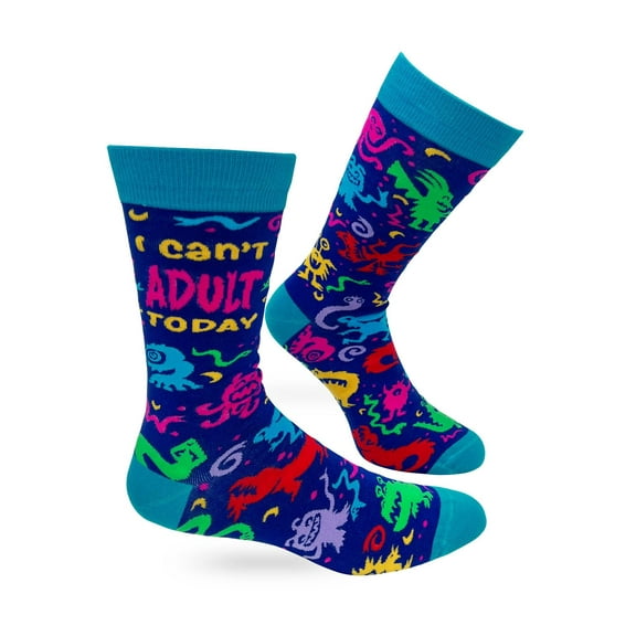 Novelty Crew Socks for Men with Funny Saying I Can't Adult Today, Colorful, 1 Size Fits Most, 1 Pair