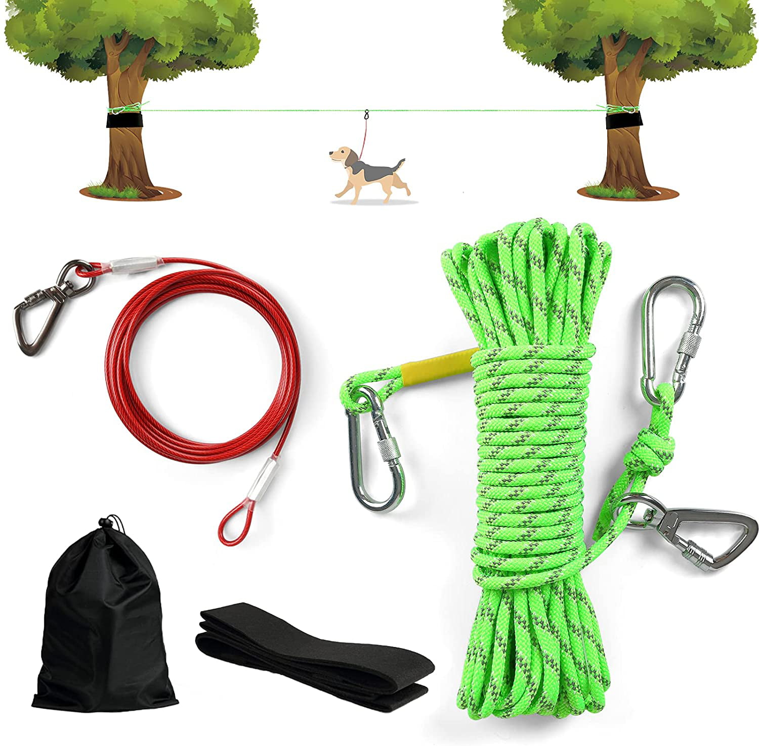 50ft/70ft/100ft Reflective Dog Lead for Yard Parks Camping Outdoor Events for Large Medium Small Dogs up to 200lbs XiaZ Dog Tie Out Cable Portable Dog Run Trolley System with 10FT Runner Lead