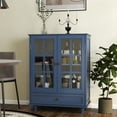 thumbnail image 3 of Mid-Century Modern Buffet Cabinet with Double Glass Doors & Drawer, Versatile Storage Sideboard for Dining Room, Living Room, Hallway Entryway, Blue, 28"L x 15"W x 36"H, 3 of 9