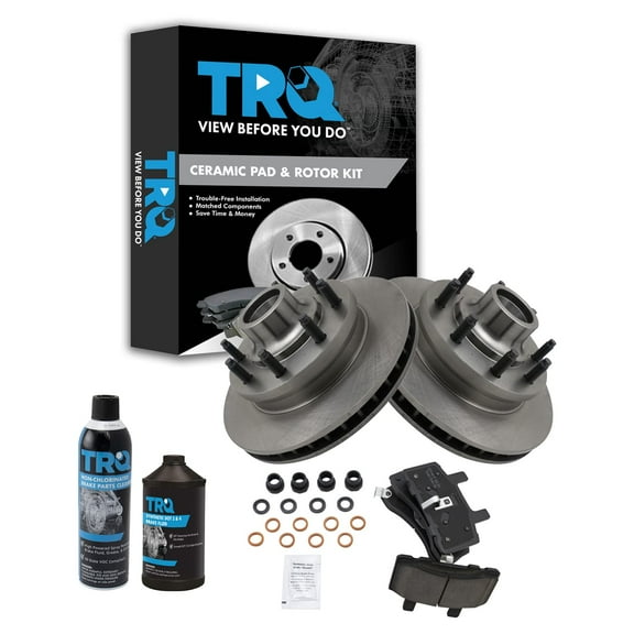 TRQ Front Ceramic Brake Pad & Rotor Kit w/Chemicals for 94-99 Dodge Ram 2500 2WD BKA16067