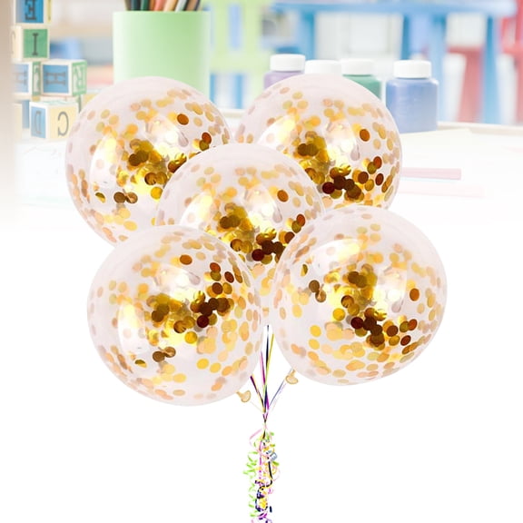 HEMOTON 5-Pack 12 Inch Golden Confetti Latex Balloons for Party Decoration, Easy to Inflate