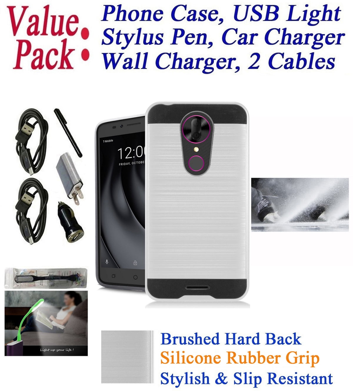 Value Pack + for 6" TMobile REVvL + PLUS Case Hybrid Phone Case Brushed Hard Back Slip