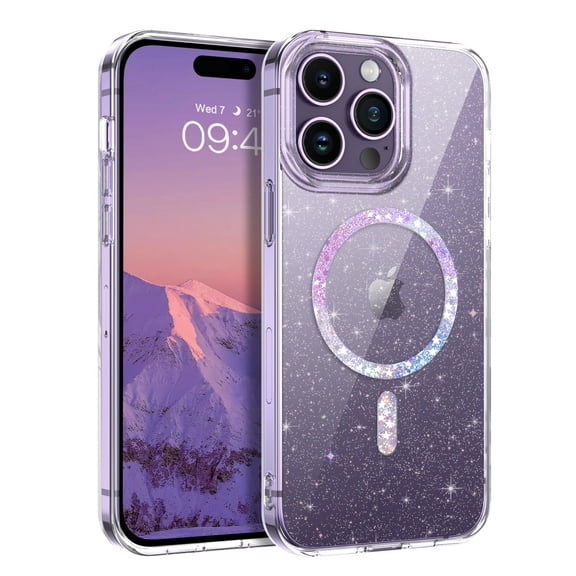 YINLAI iPhone 14 Pro Case Compatible with Mag-safe 6.1",Glitter Sparkle Slim Tpu Transparent Shockproof Protective Case for iPhone 14 Pro,Clear