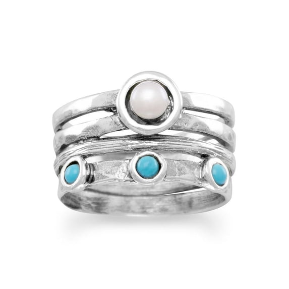 .925 Sterling Silver Oxidized Cultured Freshwater Pearl Women's Ring