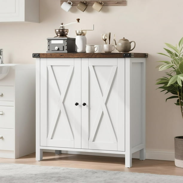 QinaQin Aparador buffet estilo farmhouse con 2 puertas y repisa ajustable, credenza compacta para almacenamiento en sala, cocina o comedor