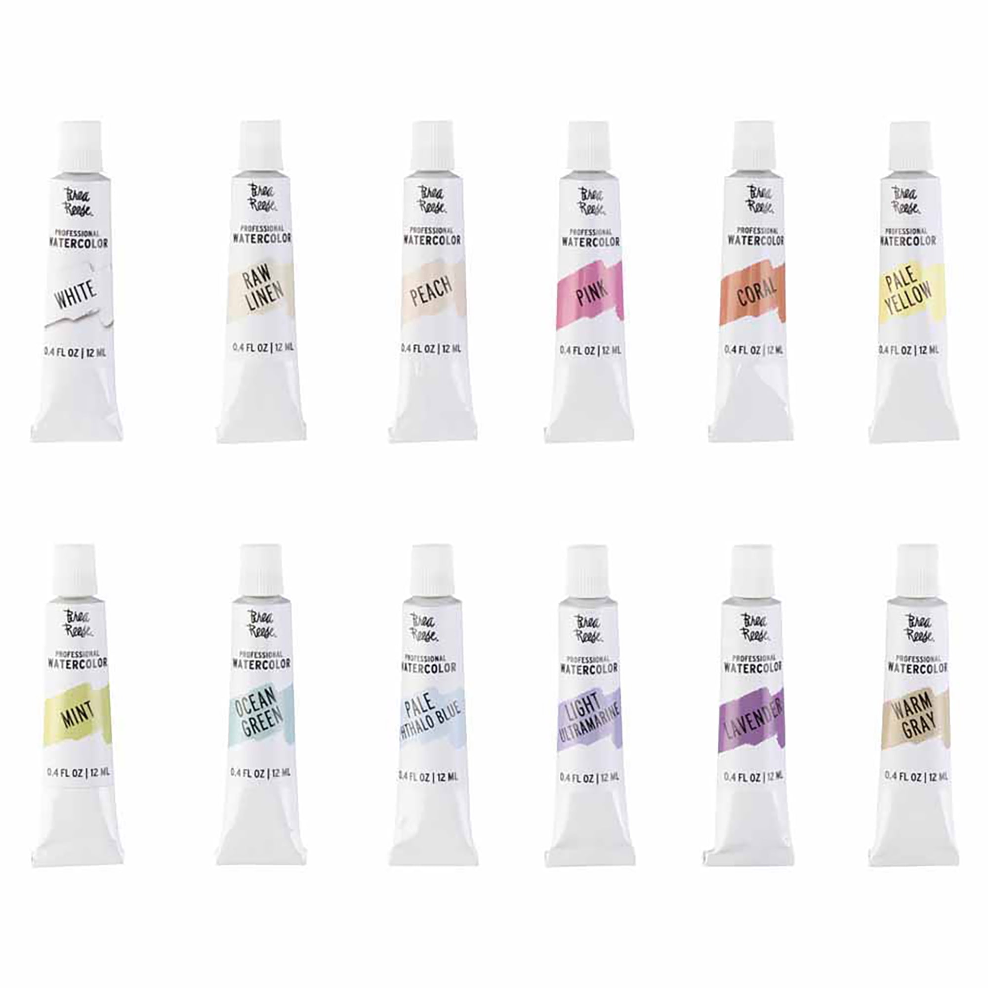 Brea Reese: Professional Watercolor Paint Set - Pastels - 12 Tubes - Soft Muted Hues, Matte Finish, Acid-Free & Non-Toxic, Adult Art Supplies