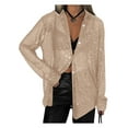 thumbnail image 3 of Women'S Sequins Long Sleeve Collared Shirt Button Down Open Front Shirt Loose Blouses Shirst Tops Champagne Color XXL, 3 of 8
