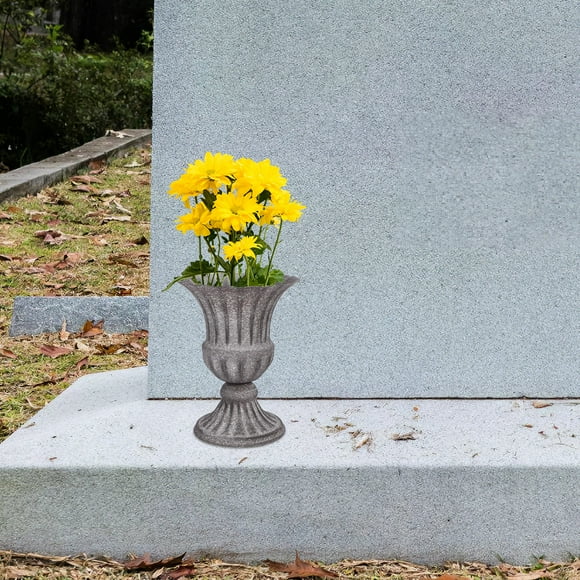 WHAMVOX Jarrón Para Cementerio De Hierro Color Marrón Oscuro Con Base Estable Para Flores Y