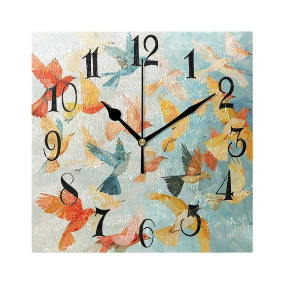 Many Birds Wall Clock Decorative Square Silent Non-Ticking Operated Clocks Aesthetic for Bedroom Living Room