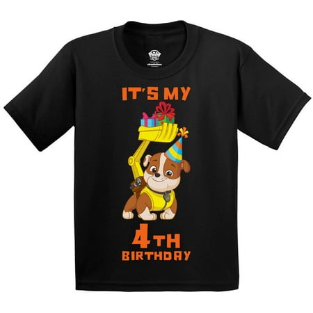 

Paw Patrol 4th Birthday Tee - Toddler Girls Boys Rubble Bday T-shirt for Age 4 Years Old 4T