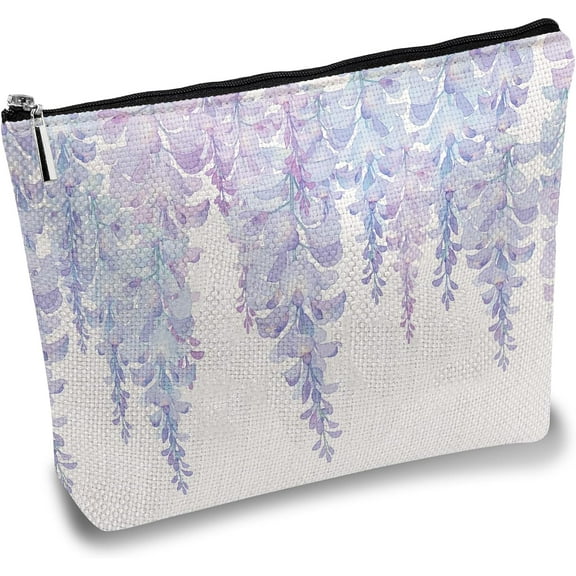 Lavender Makeup Bags Polycotton Cosmetic Bag Multi Purpose with Metal Zipper Flower Bag Organizer Toiletry Travel Purse Pouches Makeup Gifts for Daughter Women 10x7Inch Mixed Color 1pc